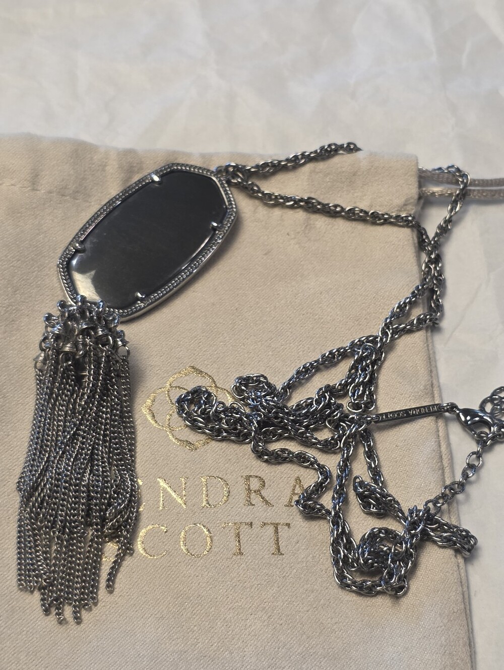 Kendra Scott Pyrite Rayne Long‎ Pendant Necklace in Hematite? Pyrite? Silver